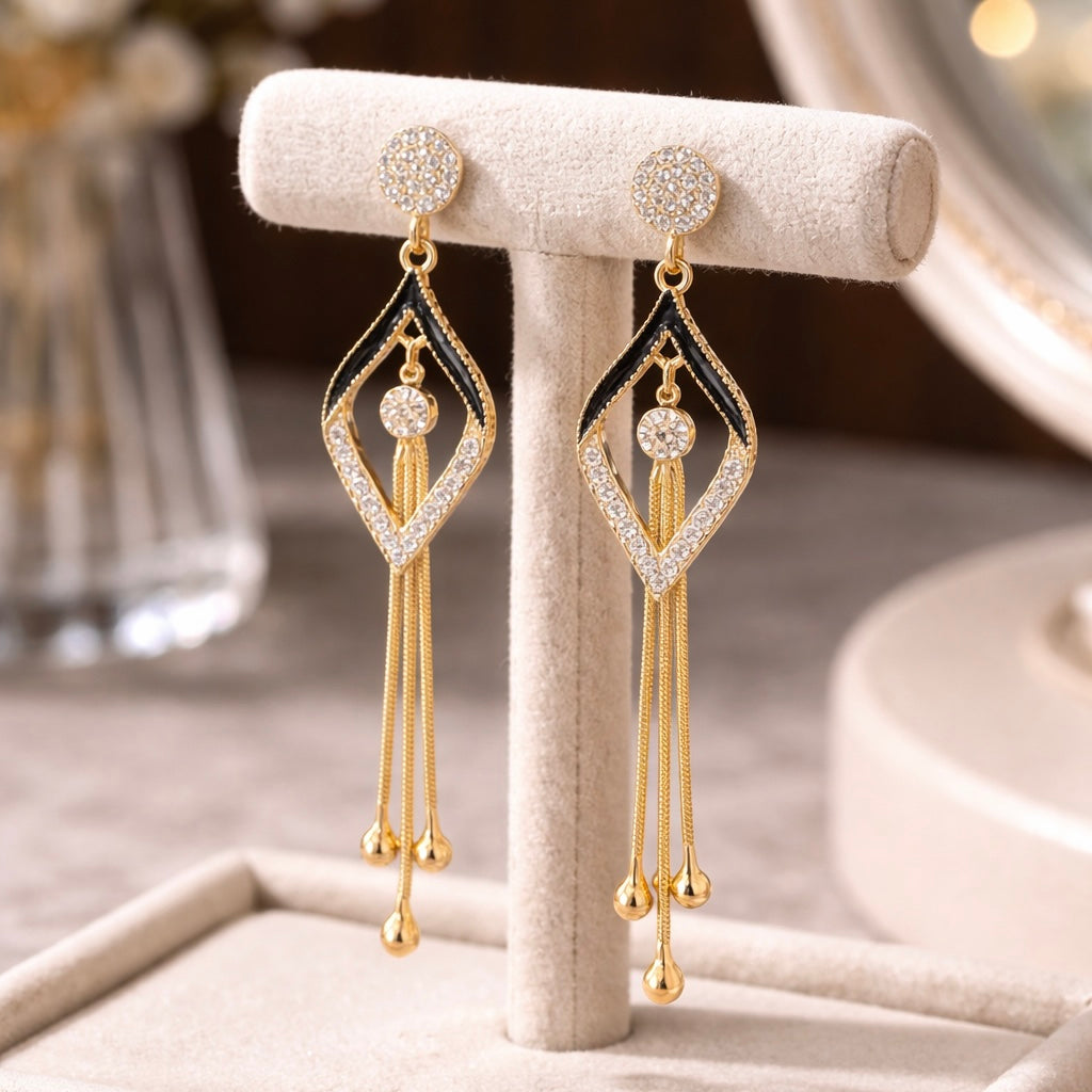 Luxury Gold Tassel Drop Earrings for Women – Crystal Dangle Party Earrings