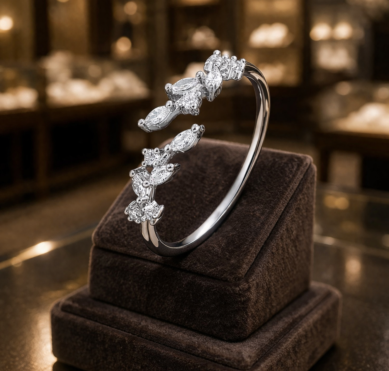 Elegant Silver-Tone Marquise Cut Open Ring