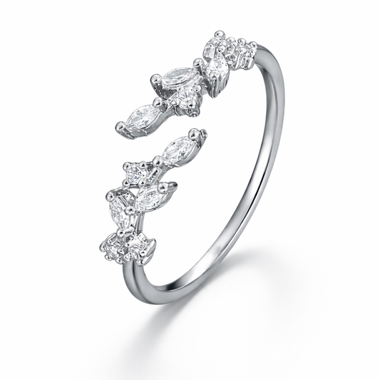Elegant Silver-Tone Marquise Cut Open Ring