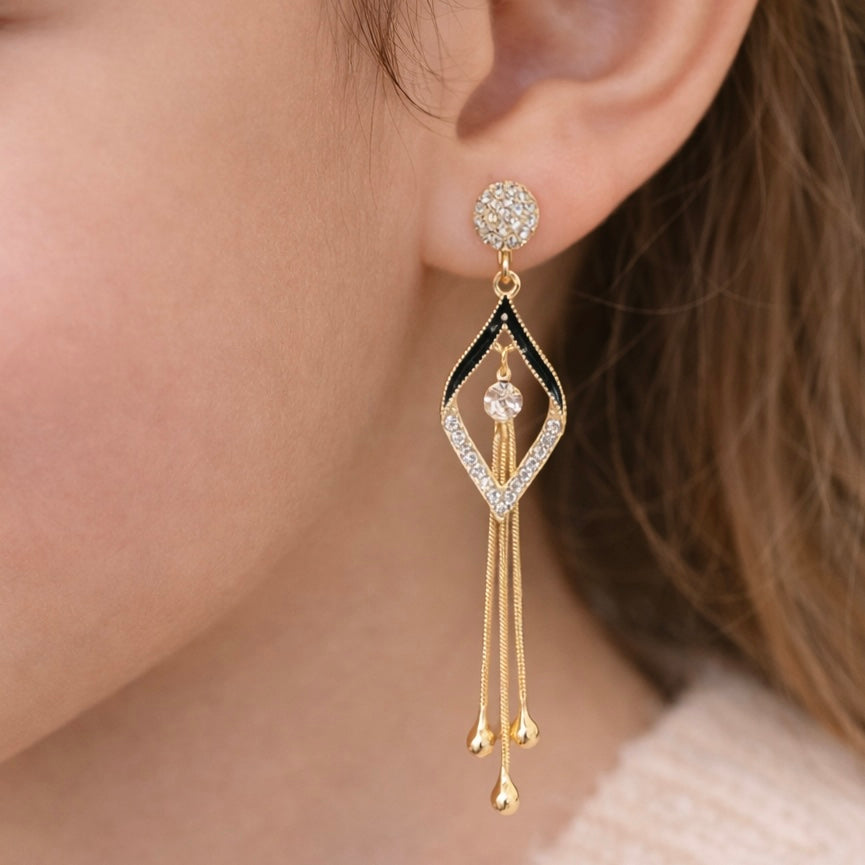 Luxury Gold Tassel Drop Earrings for Women – Crystal Dangle Party Earrings