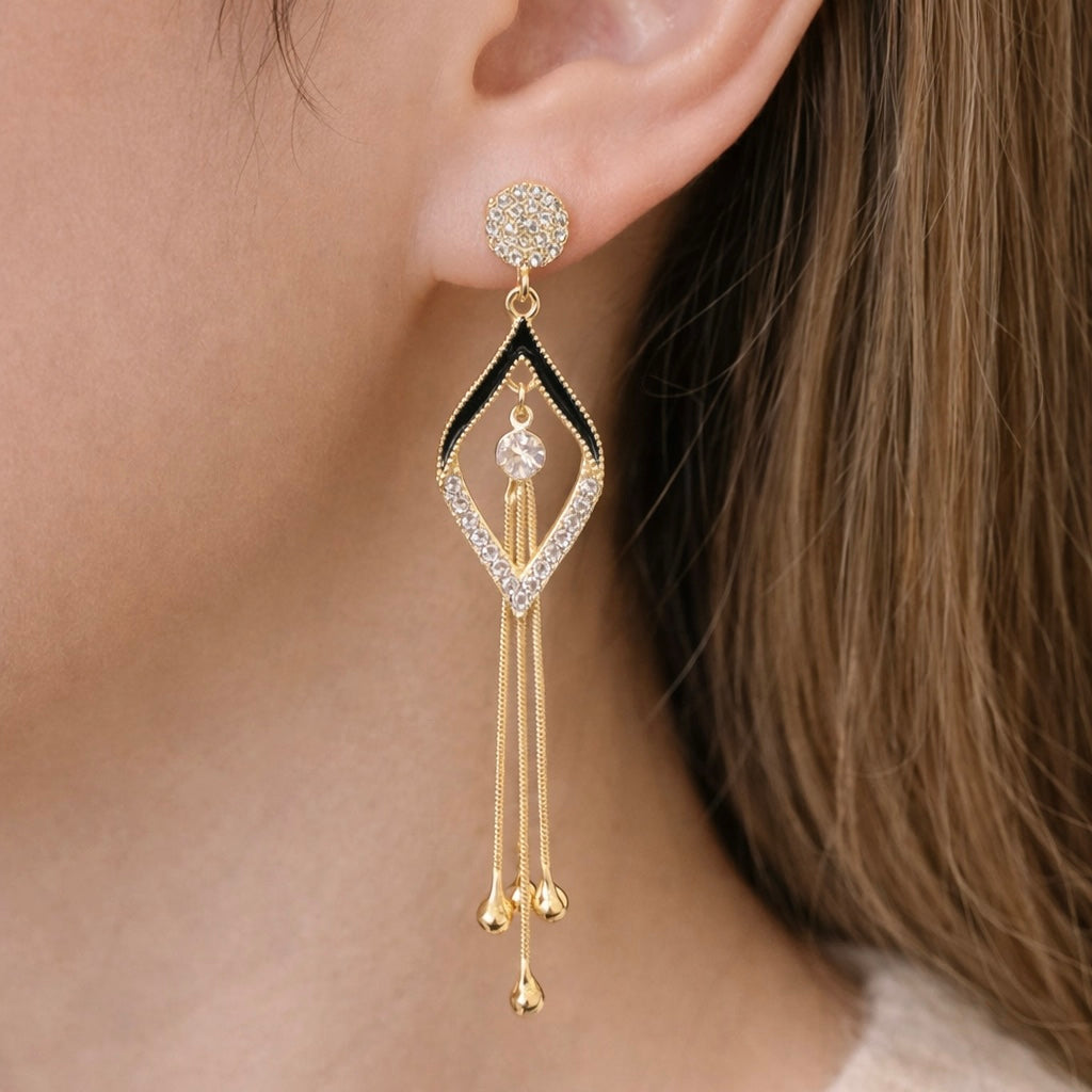 Luxury Gold Tassel Drop Earrings for Women – Crystal Dangle Party Earrings
