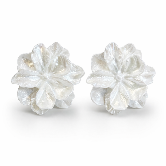 Elegant Mother of Pearl Flower Stud Earrings – Minimalist Luxury Floral Jewelry