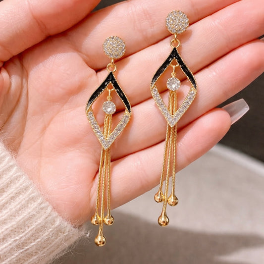 Luxury Gold Tassel Drop Earrings for Women – Crystal Dangle Party Earrings